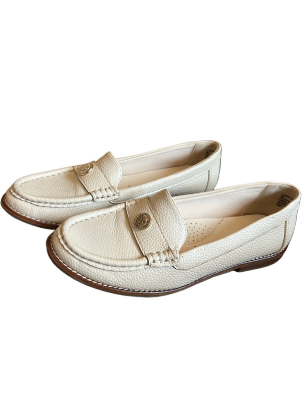 Women's Anne Klein Beige Loafers with Gold Detail, size 8